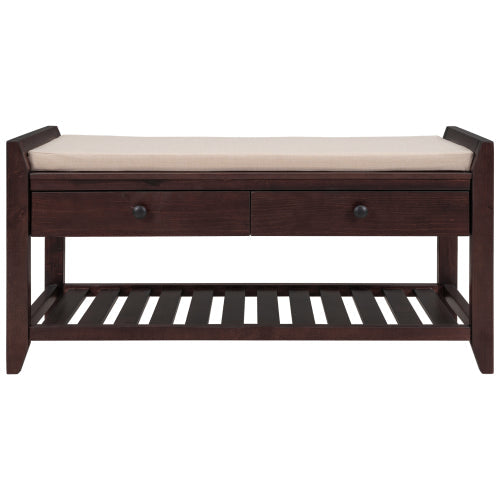 Shoes Rack Bench with Cushioned Seat and Drawers, Espresso