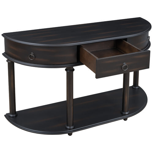 48 Inches Retro Curved Console Table Half Moon Entry Desk, Black