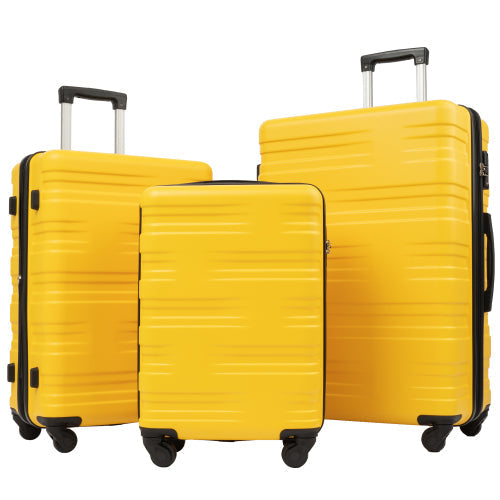 20''24''28'' Hardshell Luggage Sets 3 Pcs Spinner Suitcase, Yellow