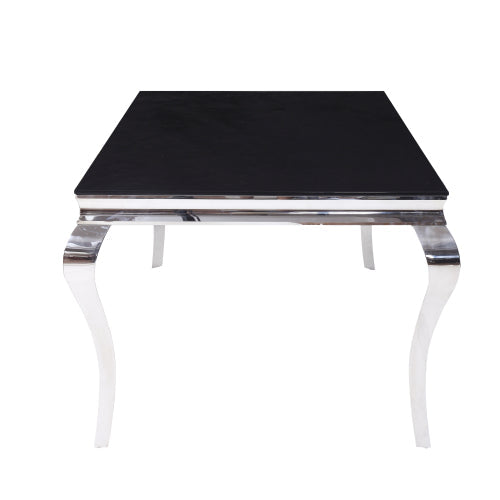 Modern Stainless Steel Dining Table, Black Glass