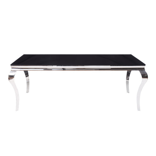 Modern Stainless Steel Dining Table, Black Glass