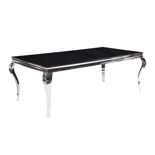 Modern Stainless Steel Dining Table, Black Glass