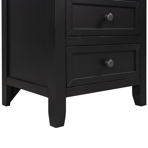 3-Drawer End table Storage Wood Cabinet, Black Pine