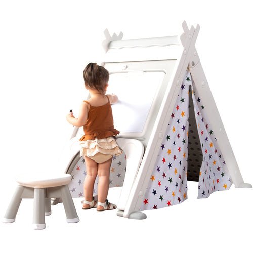 Kids Play Tent - 4 in 1 Teepee Tent with Stool, Gray