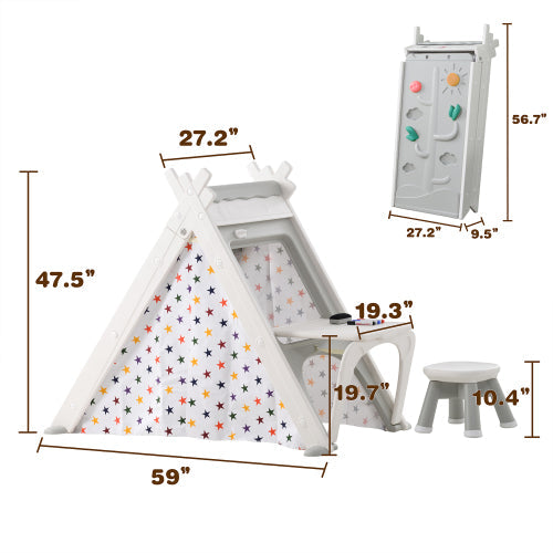 Kids Play Tent - 4 in 1 Teepee Tent with Stool, Gray