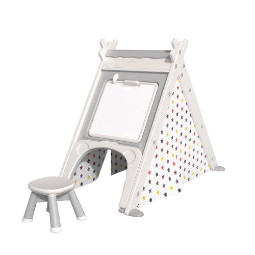 Kids Play Tent - 4 in 1 Teepee Tent with Stool, Gray