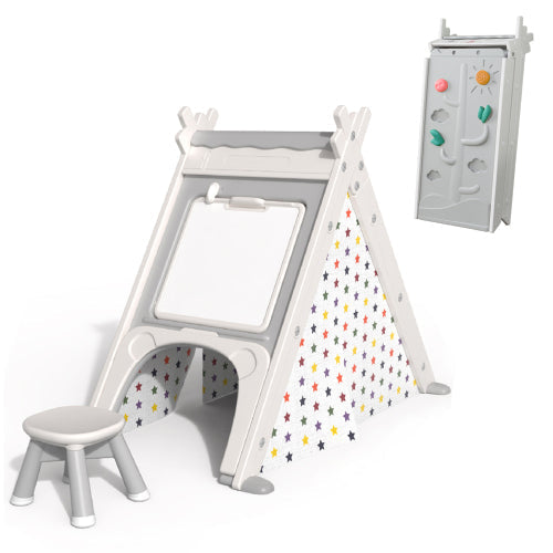 Kids Play Tent - 4 in 1 Teepee Tent with Stool, Gray