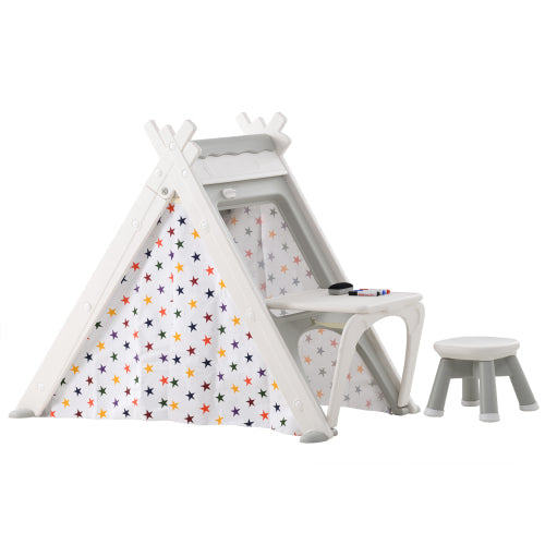 Kids Play Tent - 4 in 1 Teepee Tent with Stool, Gray