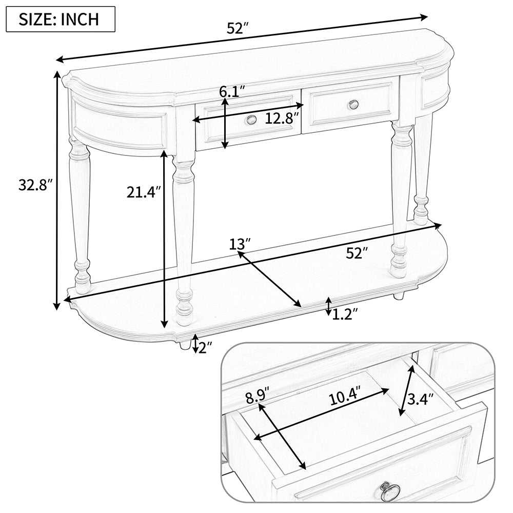 Curved Console Table with Drawers and Shelf