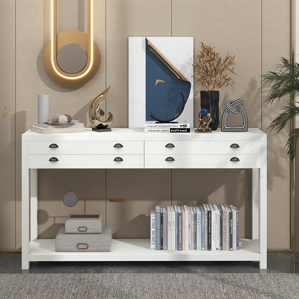 Retro Console Table with Drawers and Open Shelf