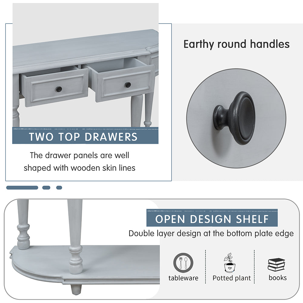 Curved Console Table with Drawers and Shelf