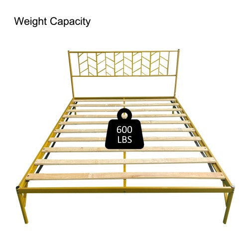 Vintage Look Queen Metal Bed Frame, Yellow