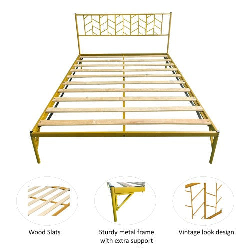 Vintage Look Queen Metal Bed Frame, Yellow