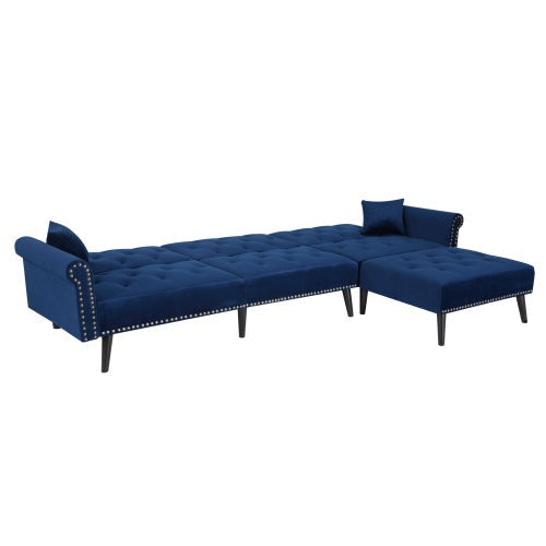 Convertible Sofa Bed Velvet Sleeper, Navy Blue