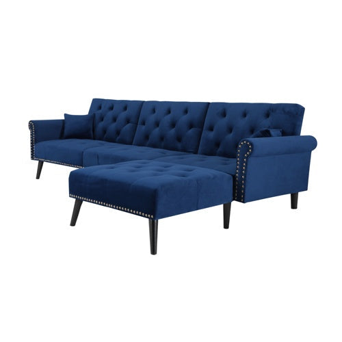 Convertible Sofa Bed Velvet Sleeper, Navy Blue