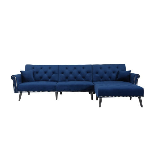 Convertible Sofa Bed Velvet Sleeper, Navy Blue