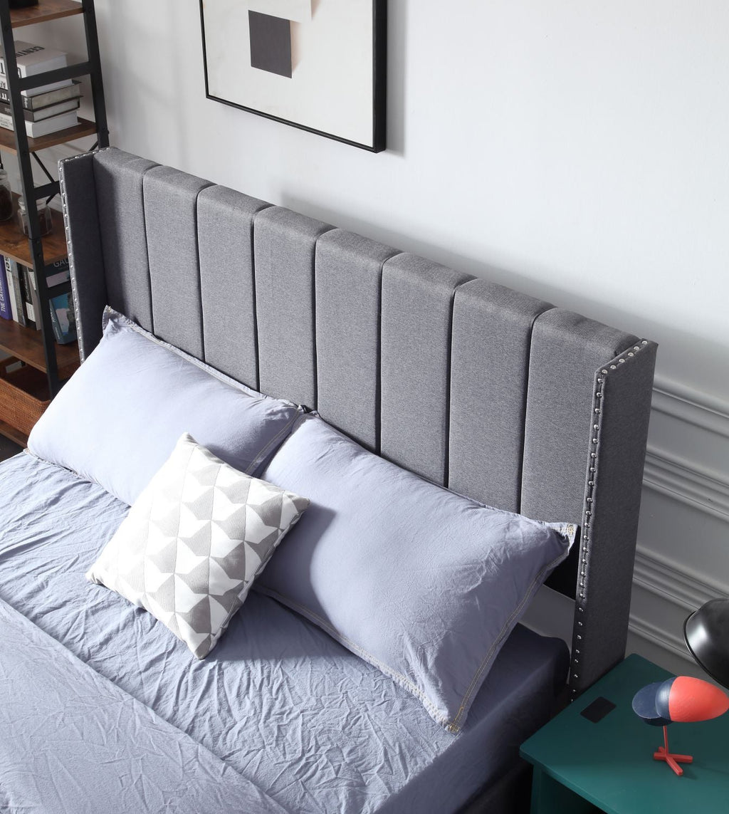 Modern Fabric Queen Bed Frame with Headboard, Grey