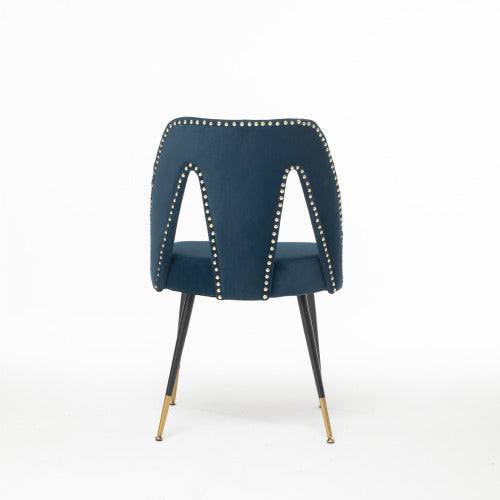 Velvet Upholstered Slat Back Side Chair, Blue