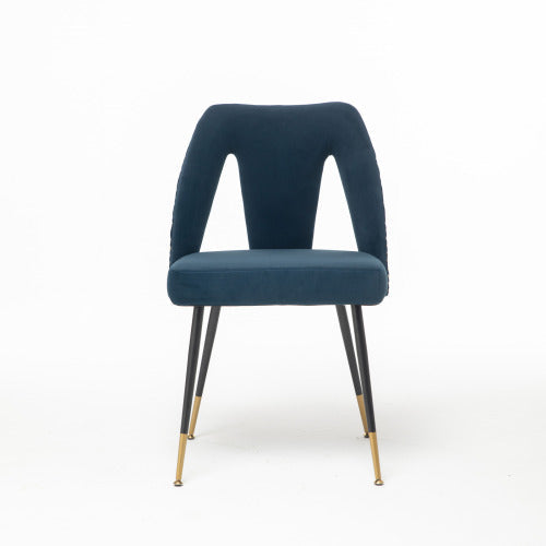 Velvet Upholstered Slat Back Side Chair, Blue