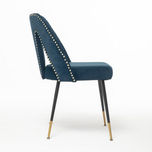 Velvet Upholstered Slat Back Side Chair, Blue