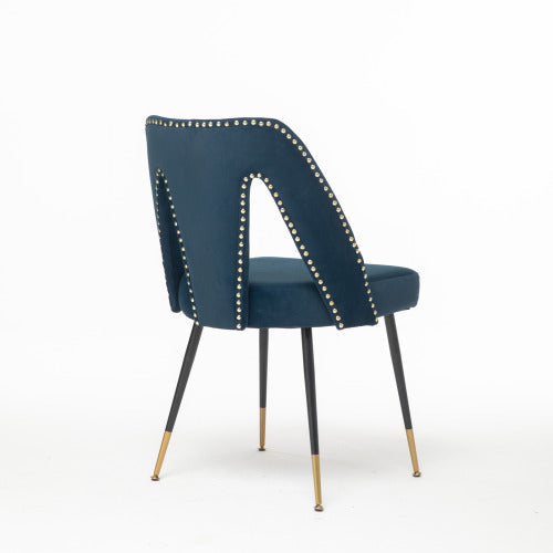 Velvet Upholstered Slat Back Side Chair, Blue