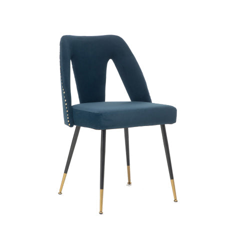 Velvet Upholstered Slat Back Side Chair, Blue