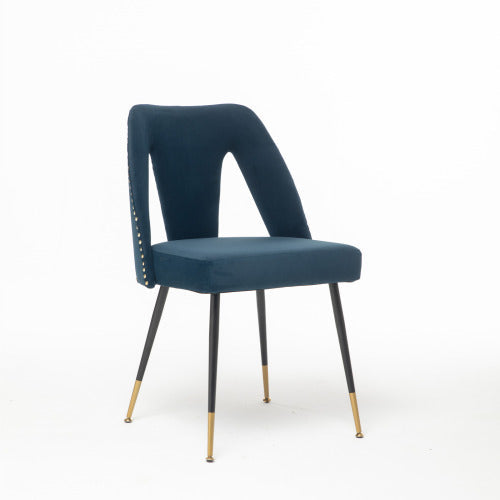 Velvet Upholstered Slat Back Side Chair, Blue