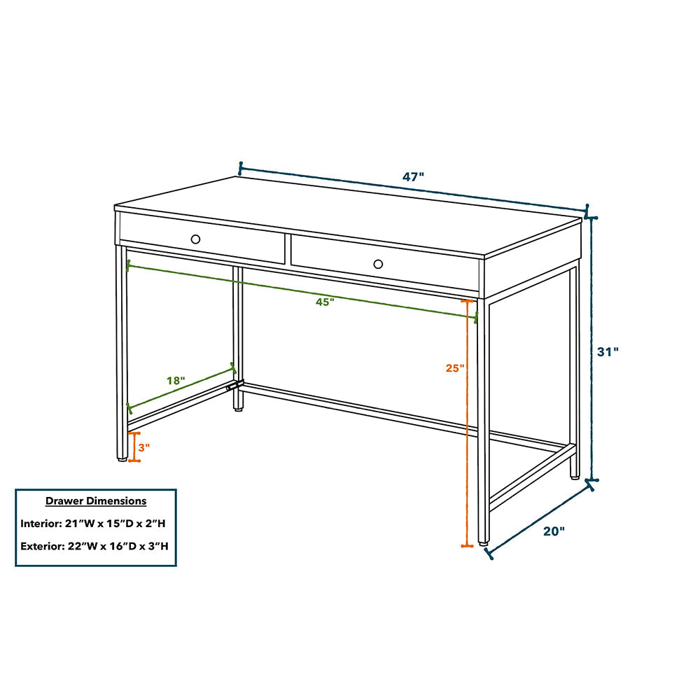 High Gloss Vanity Desk with 2 Drawers