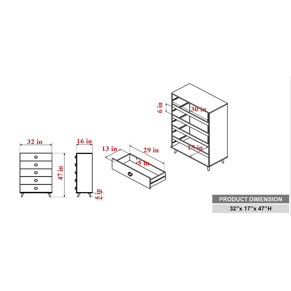 Chest Cabinet with 5 Drawers, Black