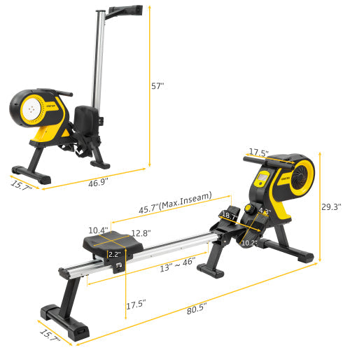 Magnetic Rowing Machine with LCD Monitor, 46" Slide Rail