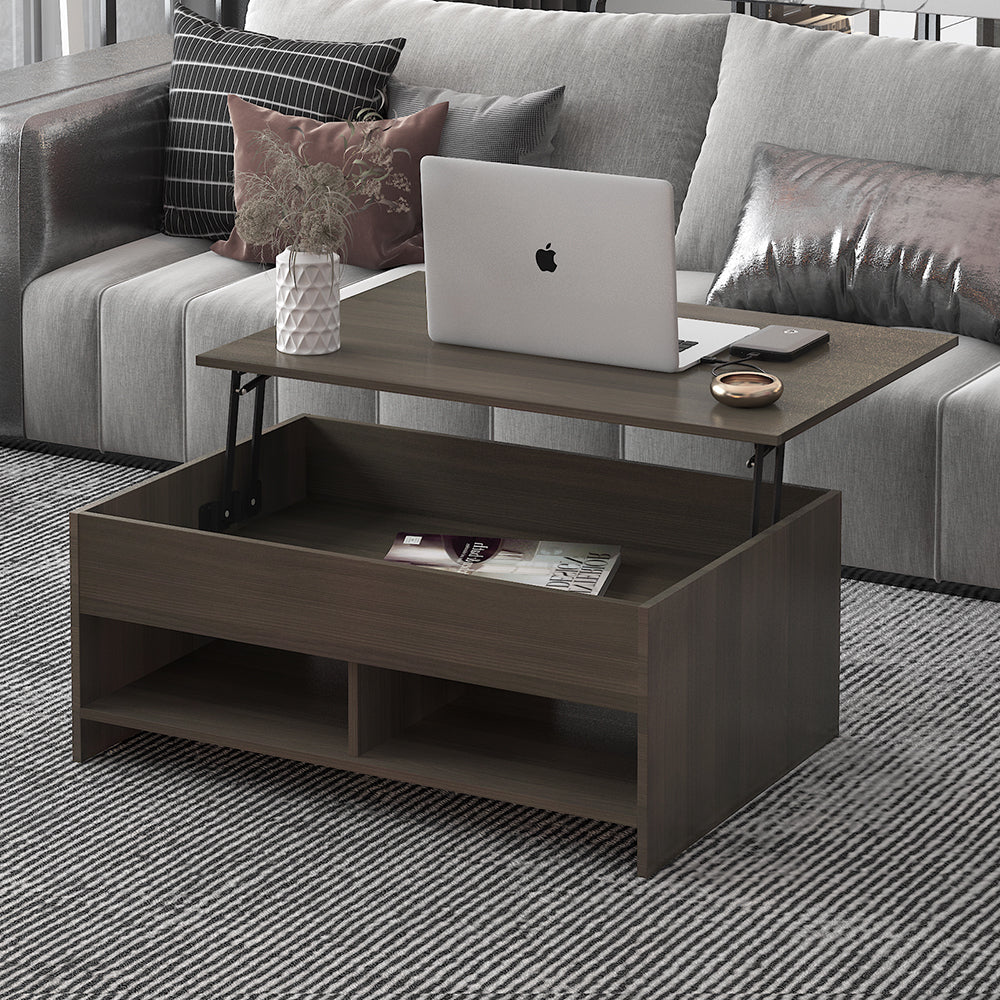 Lift Top Coffee Table with Hidden Compartment and Storage Shelves