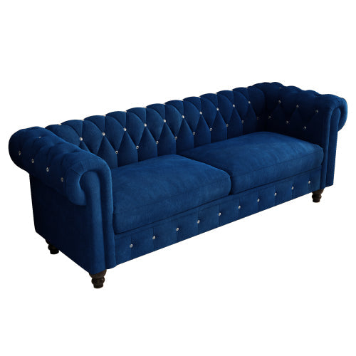 Velvet Upholstered Couch Button Tufted Rolled Arm Sofa