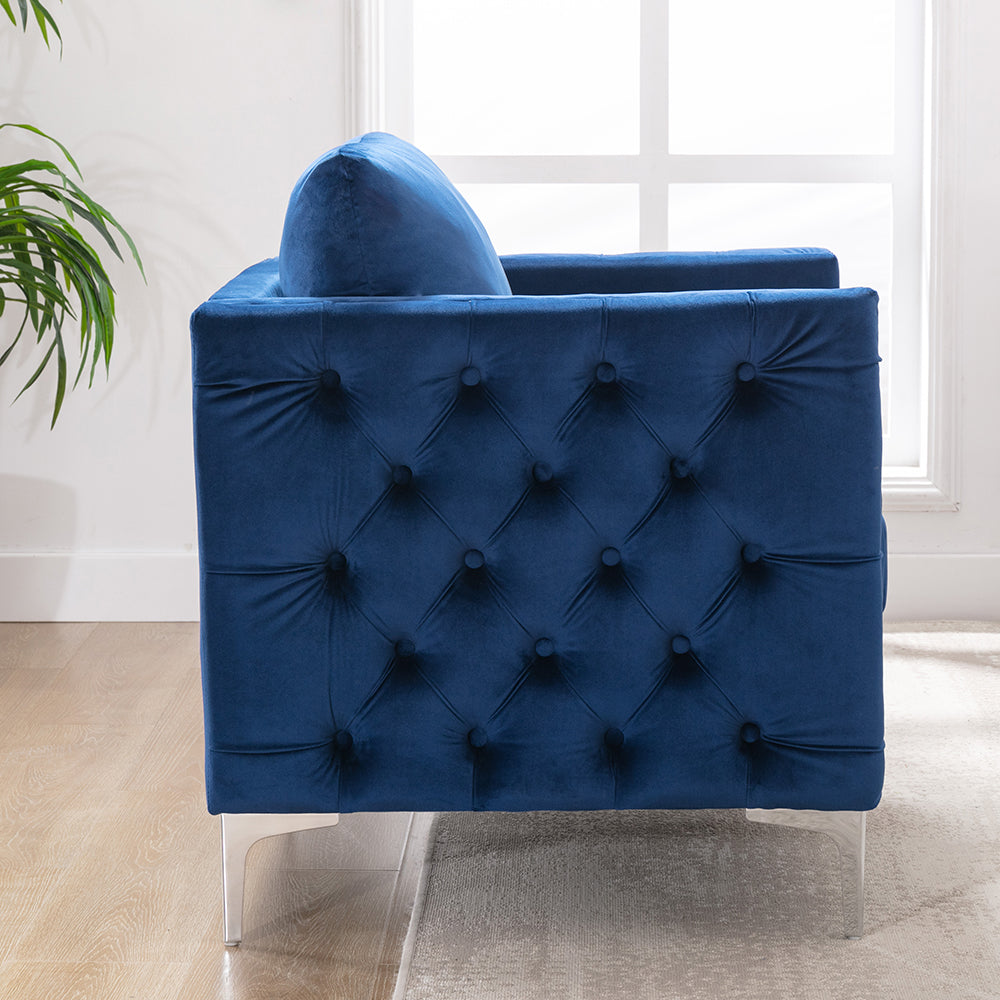 Velvet Upholstered Armchair Tufted Button Sofa Chair