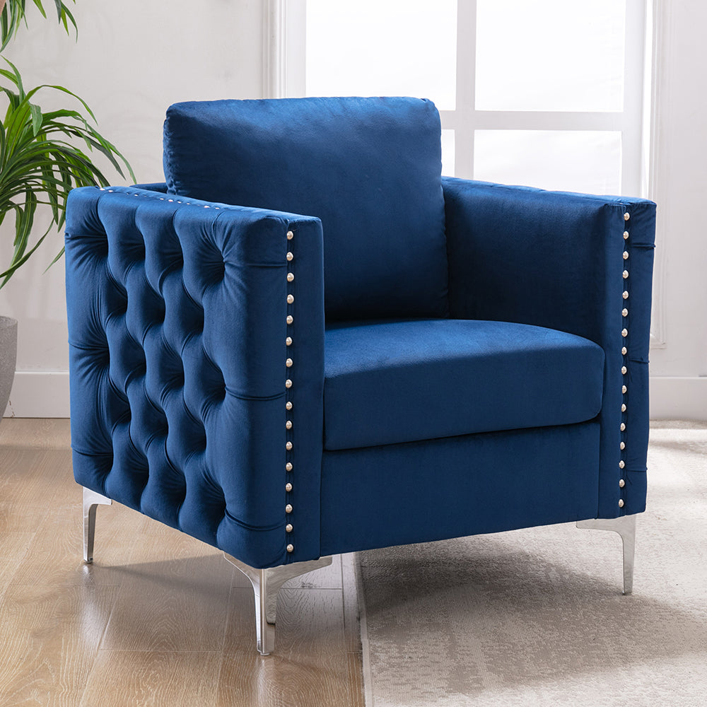 Velvet Upholstered Armchair Tufted Button Sofa Chair