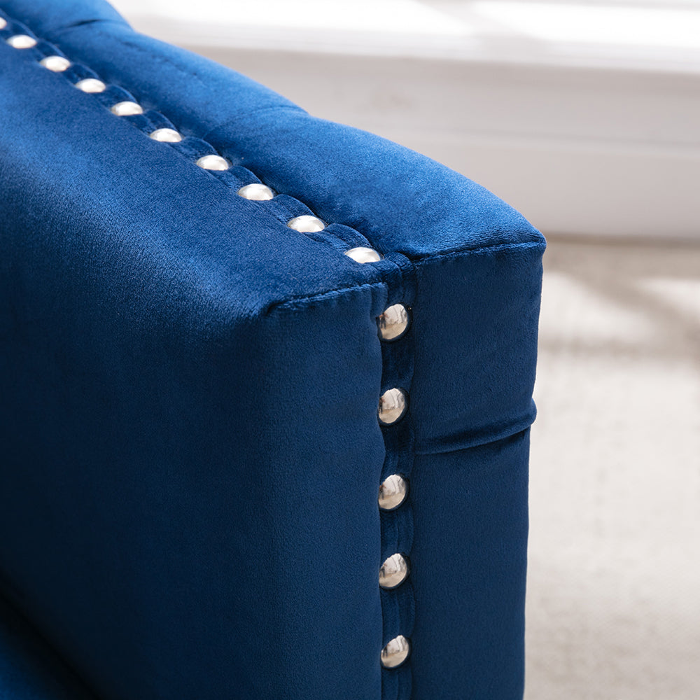 Velvet Upholstered Armchair Tufted Button Sofa Chair, Navy