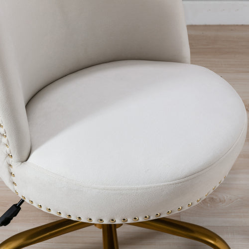 Velvet Office Swivel Chair, Ivory White