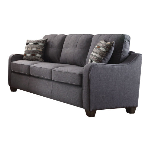 Modern 3 Seater Sofa w/2 Pillows, Gray Linen