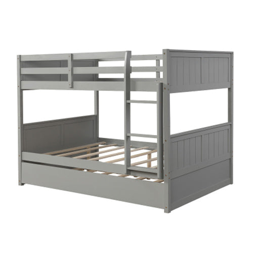 Full Over Full Bunk Bed with Twin Size Trundle, Gray