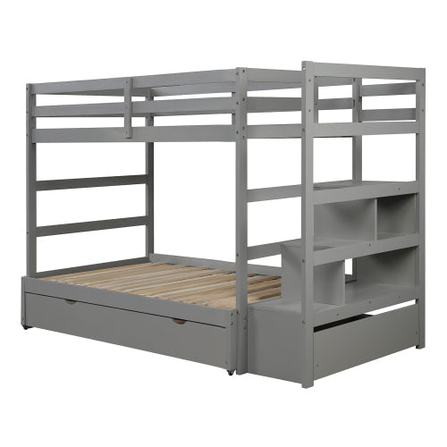 Twin over Twin/King Bunk Bed with Trundle, Gray