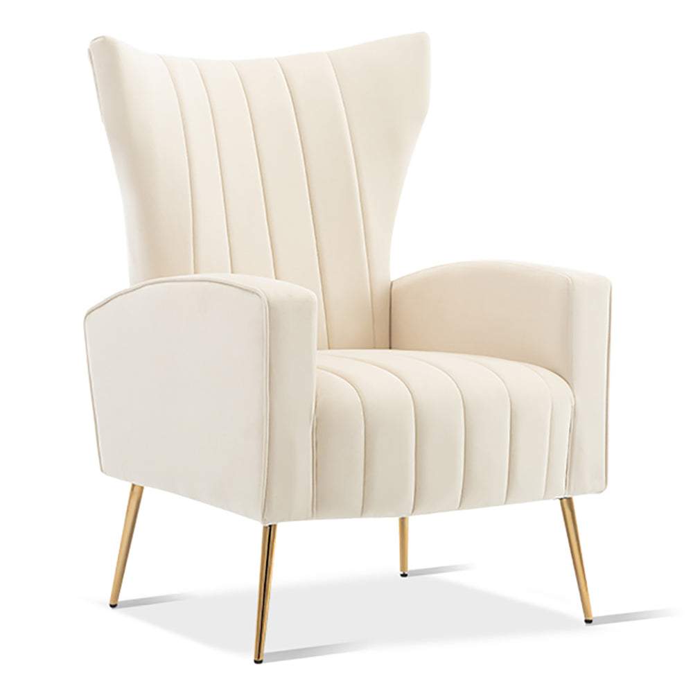 Velvet Accent Chair with Wingback and Gold Legs