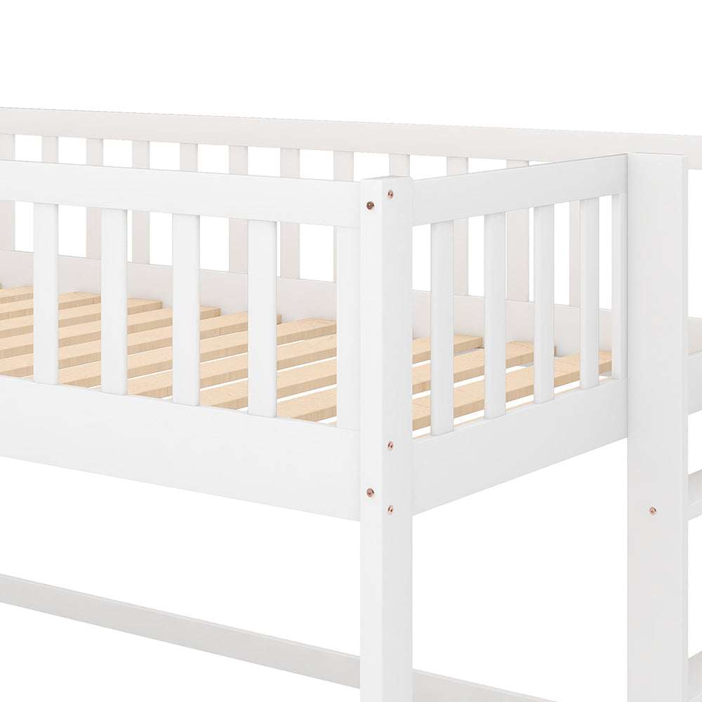 Twin Size Low Loft Bed with Ladder and Slide, White