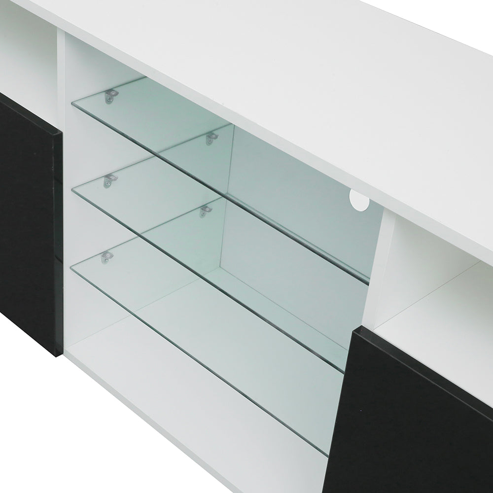 High Gloss Doors TV Stand with LED, 3 Drawer and Open Shelves, White/Black