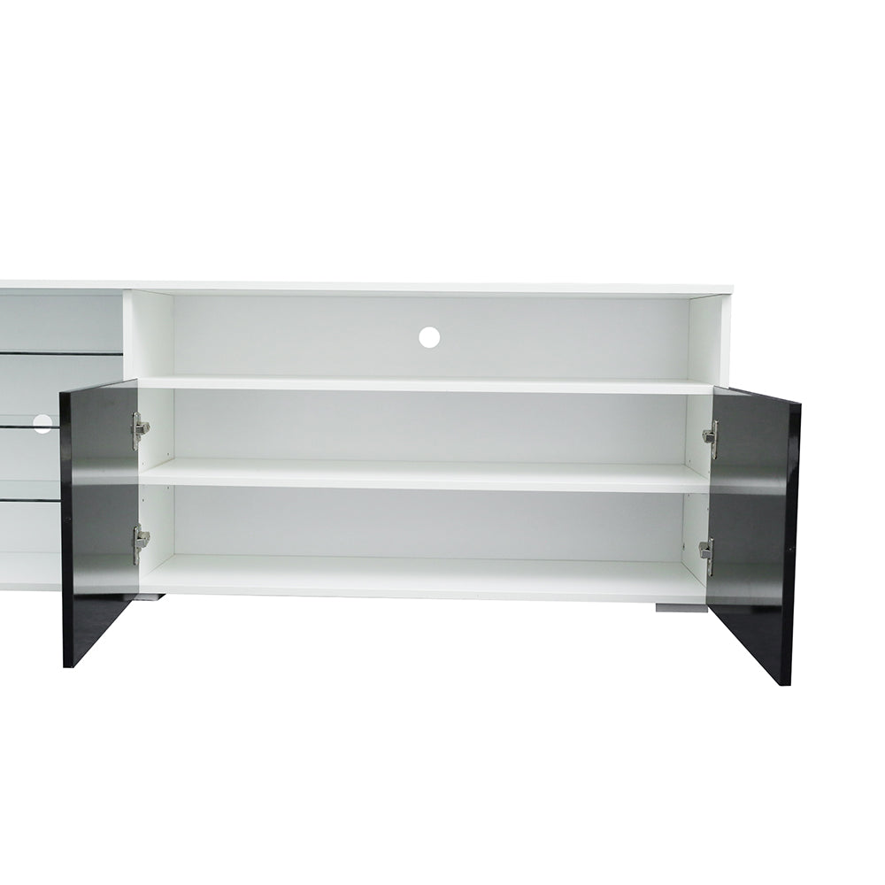 TV Stand with LED, 3 Drawer and Open Shelves