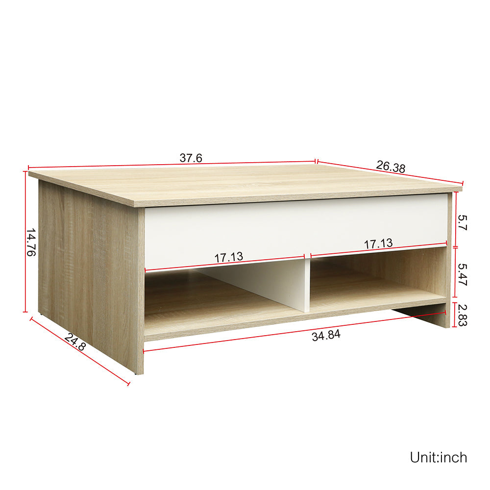 Lift Top Coffee Table with Hidden Compartment and Storage Shelves