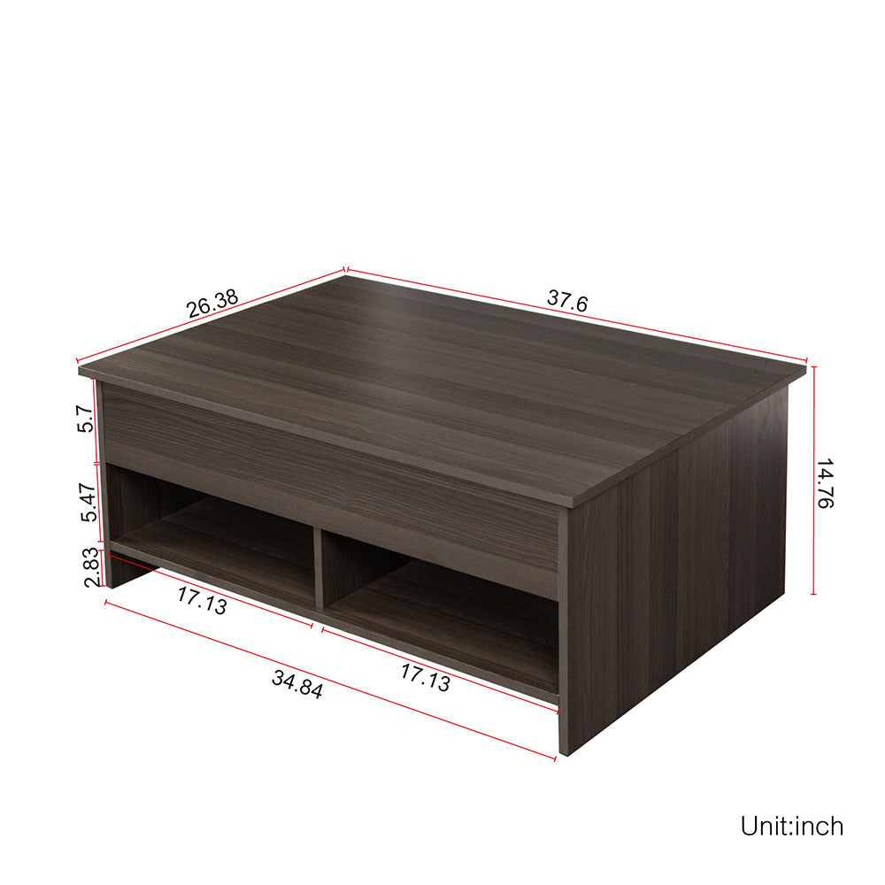 Lift Top Coffee Table with Hidden Compartment and Storage Shelves