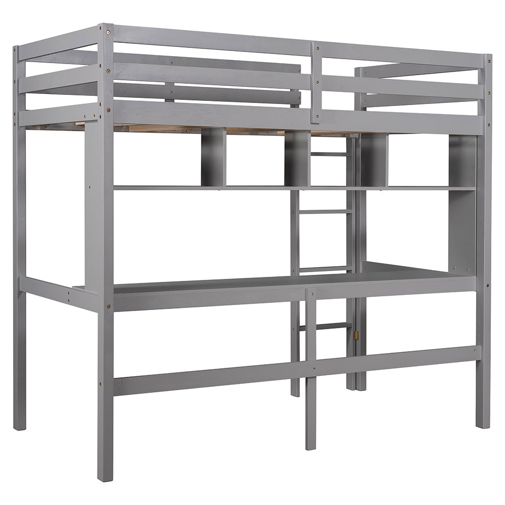 Twin Size Loft Bed with Desk and Shelves