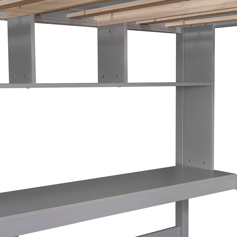 Twin Size Loft Bed with Desk and Shelves