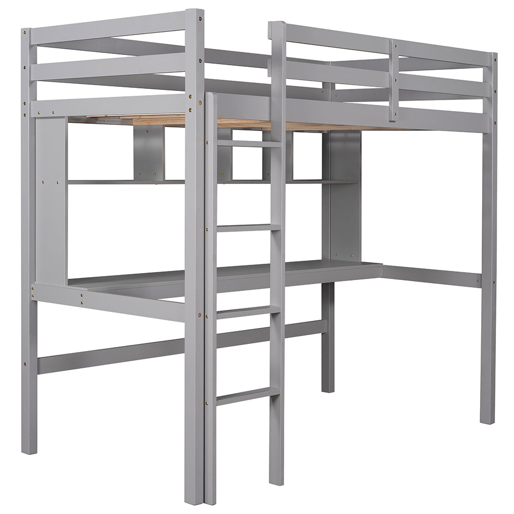 Twin Size Loft Bed with Desk and Shelves