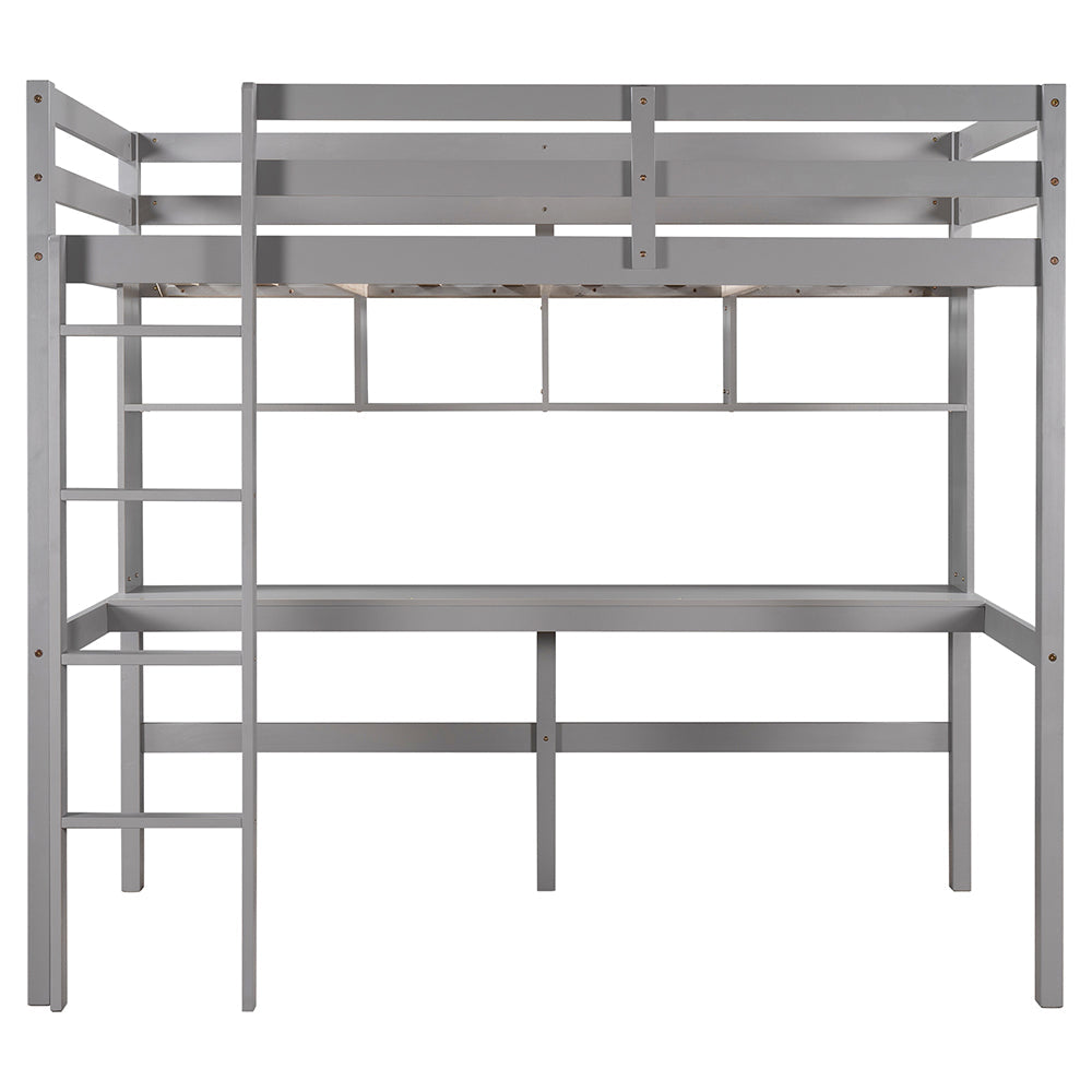 Twin Size Loft Bed with Desk and Shelves