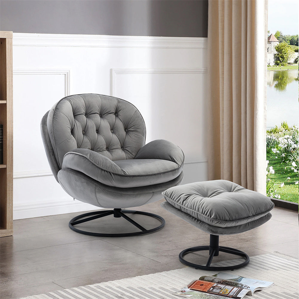 Velvet Swivel Chair and Ottoman